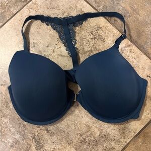 SOMA Front Close Racerback Bra Navy Blue Size 40D Elegant Lace-Back Navy Bra